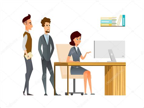 Manager And Employees Discuss In The Office Business Cartoon