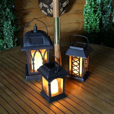 Solar Flickering Candle Lantern Amber Led 3 Pack