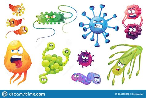 Cartoon Viruses Bacteria Microorganism Germs Set Stock Vector