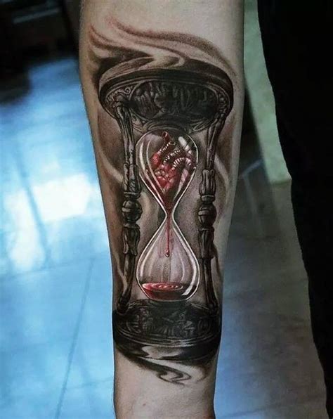 Gloomy Hourglass With Blood And Heart Forearm Tattoo Tattooimages Biz