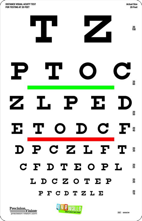Eyewalls Peelstick 20 Foot Snellen Eye Chart For Visual Acuity