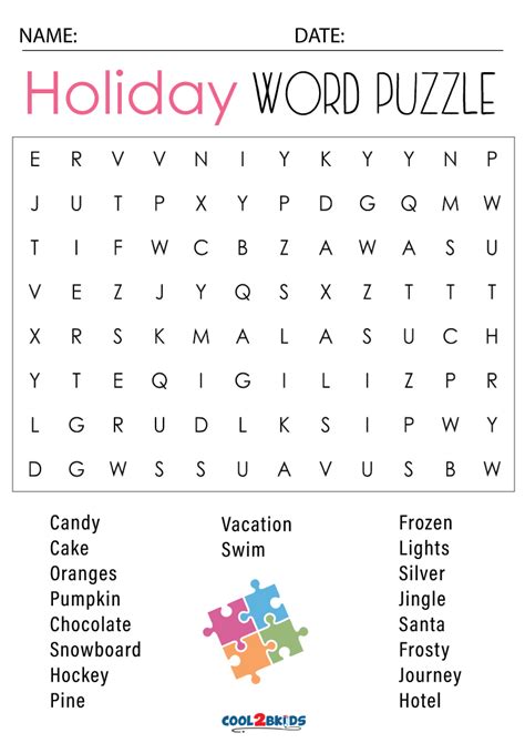 Printable Holiday Word Search Cool2bkids