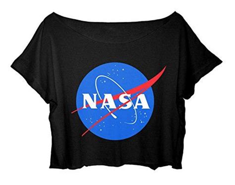 Asa Womens Crop Tee Nasa Logo Shirt Space Crop Top Blac