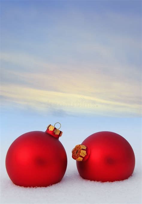 Red Christmas Balls In The Snow Stock Photo Image Of Freeze Holiday