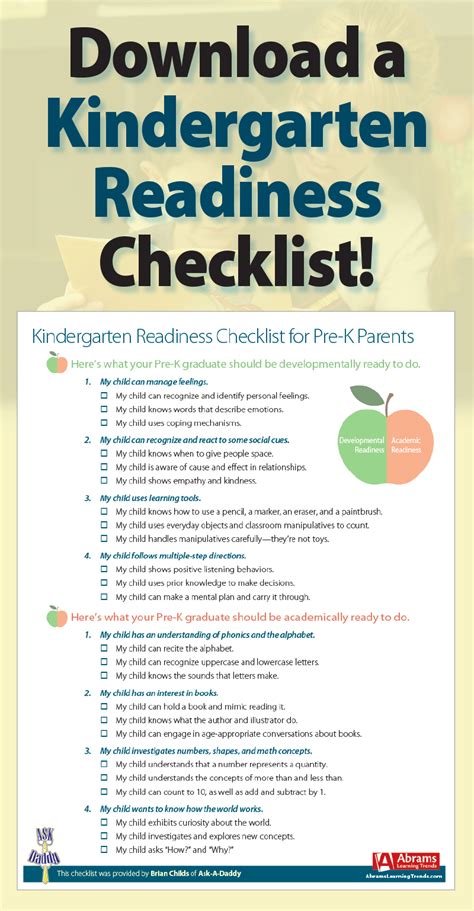 Download A Free Kindergarten Readiness Checklist Prek Graduation