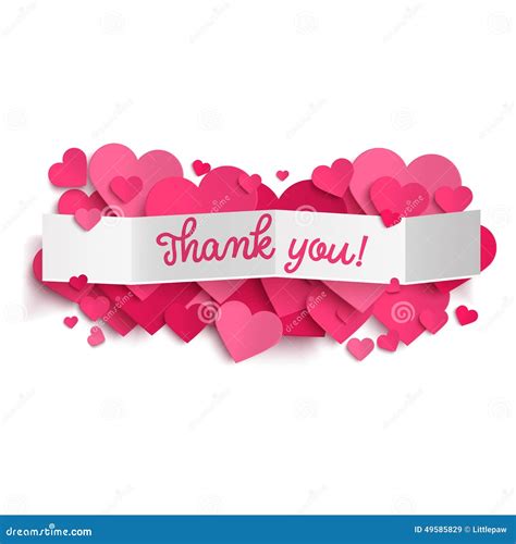 Thank You Text On White Paper Banner And Pink Hearts Stock Vector
