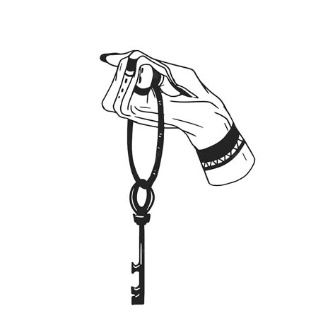 Premium Vector Witch Holding Big Key From Secret Doors Mysterious Monochrome Element Black