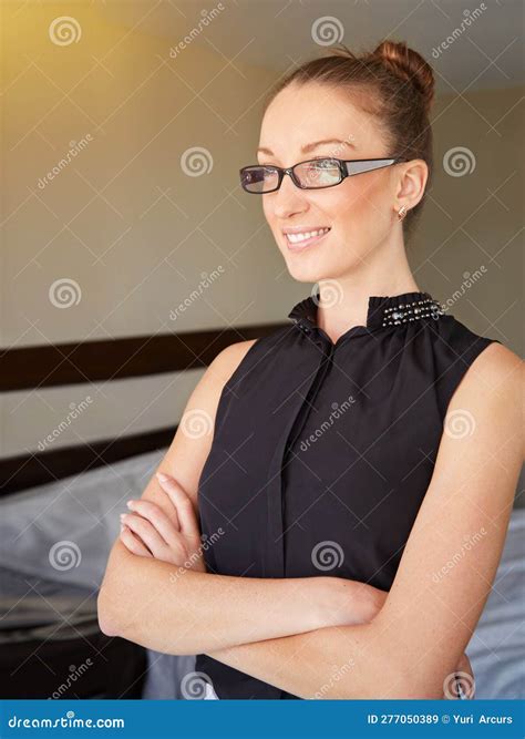 Shes Ready For The Day A Young Woman In Her Hotel Room Stock Image Image Of Standing