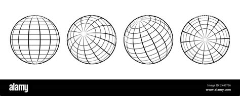 Grid Set Of Wireframe Spheres Globes Vector Illustration Stock