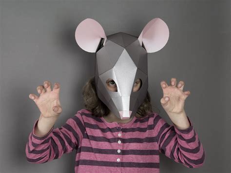 Mouse Mask For A Kids Costume Papercraft Pdf Low Poly Mask Etsy