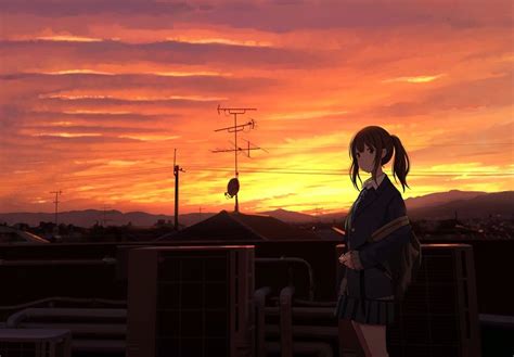 Rooftop Sunset Anime Wallpapers Wallpaper Cave