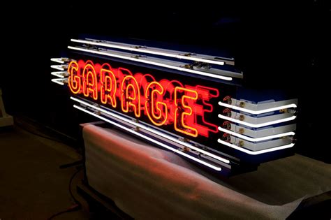 Custom Porcelain Neon Garage Sign Vault Custom Garage Design