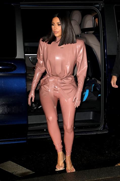 Kim Kardashians Balmain Latex Looks At Paris Fashion Week Popsugar Fashion
