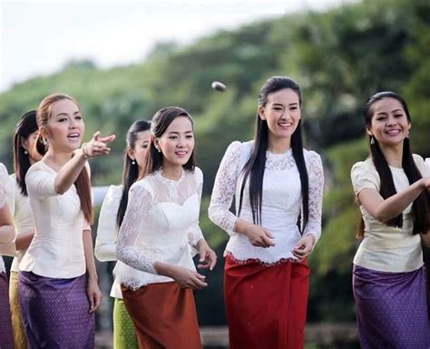 Cambodian Ladies Playing Khmer Traditional Game With Traditional