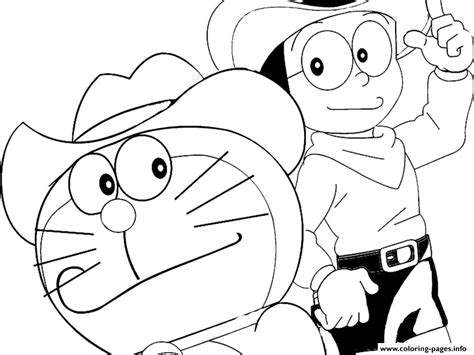 Cowboy Doraemon And Nobita Free F20b Coloring Page Printable