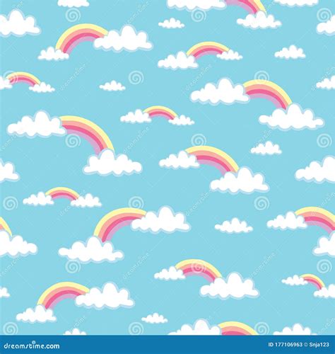 Hand Drawn Clouds And Rainbows Seamless Pattern Vector Illustration