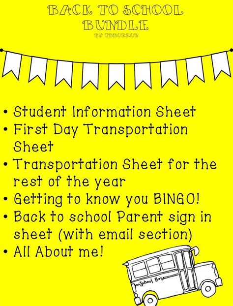Back To School Bundel Student Information Sheet Student Information