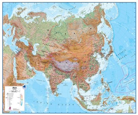 Large Asia Wall Map Physical Laminated