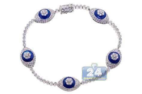 Womens Diamond Evil Eye Bracelet 14K White Gold 3.25 ct 7.25"