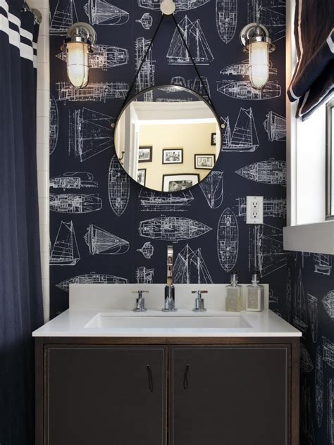 Navy Wallpaper In Bathroom - 1280x1707 - Download HD Wallpaper
