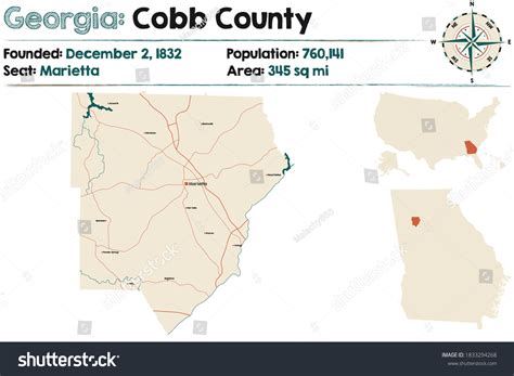 Large Detailed Map Cobb County Georgia Stock Vector Royalty Free