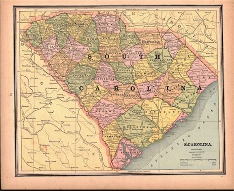 Georgia South Carolina Antique Colored Map 1887 By Aniasattic