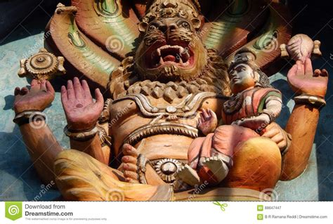 Hindu God Statue Of Narasimha Avatar Of God Vishnu Wall Art Editorial