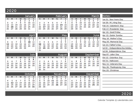 12 Month Printable Calendar 2020 Calendar Templates