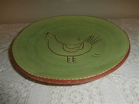 Vintage Redware Folk Art Bird Plate~signed~dorothy Long 1984~primitive