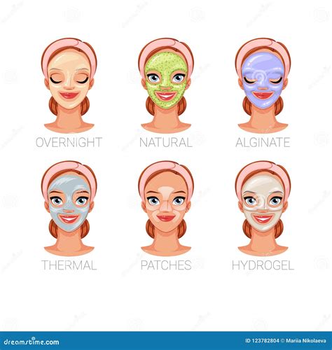 Woman With Different Facial Cosmetic Masks Set Of Vector Illustrations Isolated On White