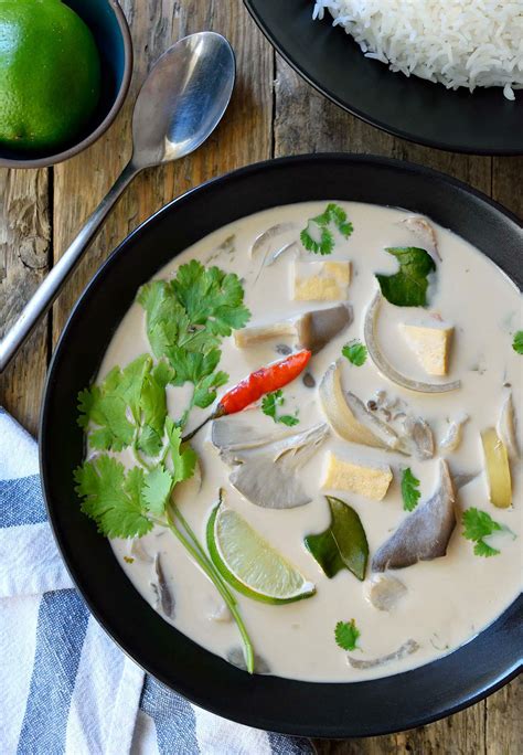 4 cups chicken broth low sodium · 14 ounces thai style coconut milk · 2 tablespoons fresh ginger minced · 1 tablespoon fish sauce · 1 tablespoon lime juice · 1 . Vegan Thai Coconut Soup | Cilantro and Citronella