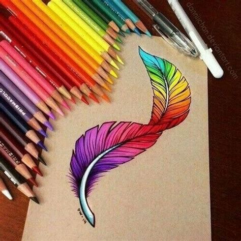 Creative And Simple Color Pencil Drawings Ideas | Feather drawing
