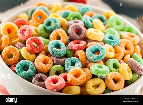 Coloful Fruit Cereal Loops In A Bowl Stock Photo Alamy