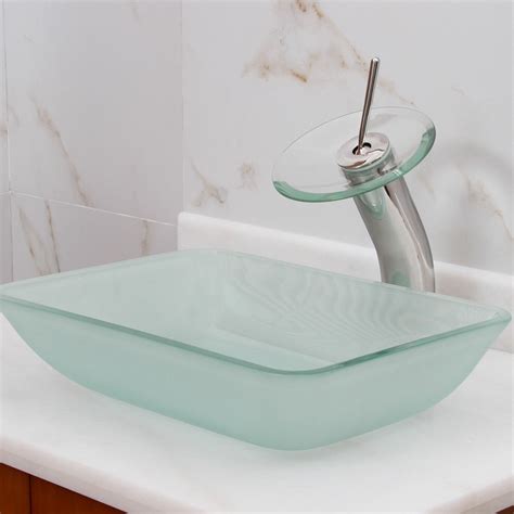 Elimaxs Elite Frosted Tempered Rectangular Glass Vessel Bathroom Sink