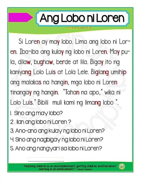 Teacher Fun Files Filipino Reading Materials With Comprehension