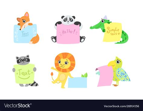 Cute Animals Holding Banners Set Adorable Happy Vector Image