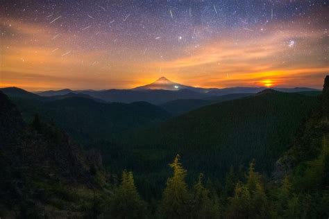 A Collection Of Meteors From The Perseid Meteor Shower Over The Mt