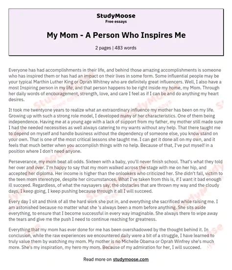 My Mom A Person Who Inspires Me Free Essay Example