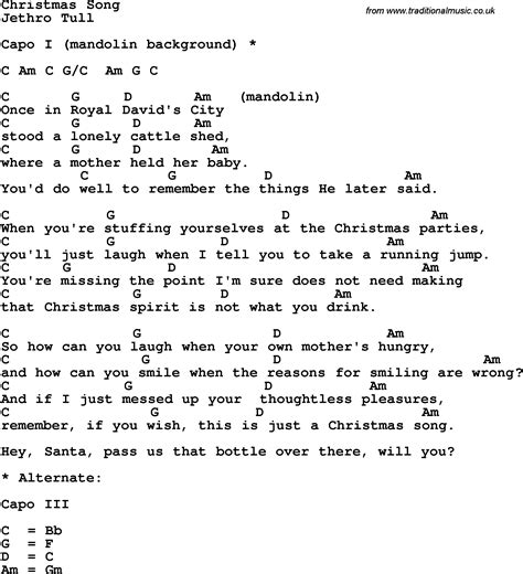 Song Lyrics With Guitar Chords For Christmas Song Jethro Tull