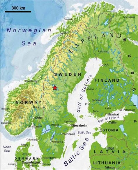 Topographic Map Of The Scandinavian Peninsula The Location Of The