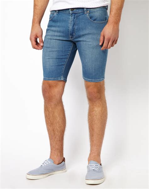 Asos Denim Shorts In Super Skinny Fit Mid Length In Blue For Men Lyst