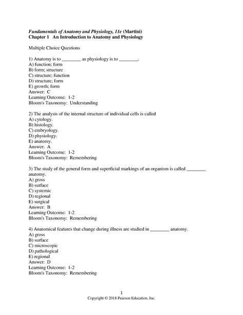 Test 1 Possible Test 1 1 Fundamentals Of Anatomy And Physiology