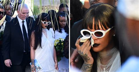 Rihanna Wipes Away Tears At Murdered Cousins Funeral In Barbados As She Lays Wreath On His
