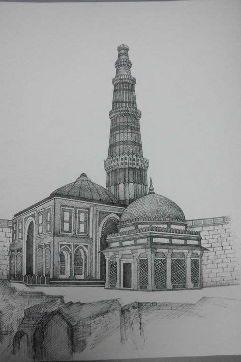 Taj Mahal Pen And Ink Drawing By Frederic Kohli Of The Taj Mahal