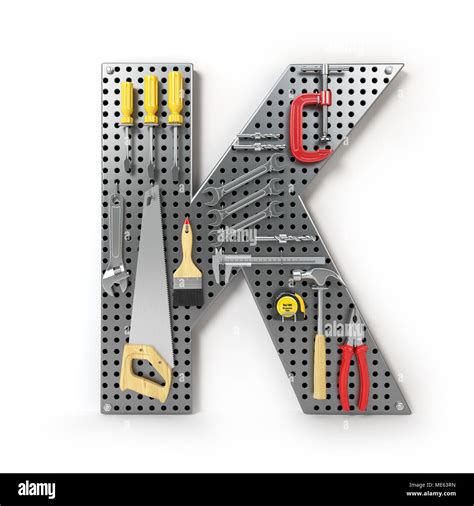 Letter K Alphabet From The Tools On The Metal Pegboard Isolated On