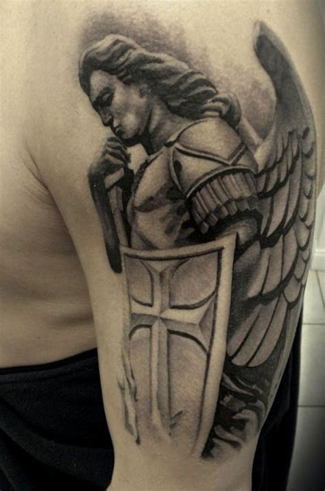 Guardian Angel With Shield Tattoo On Shoulder Angel Tattoo