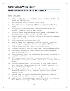 Crash course world history worksheets episodes 16-20 by elise parker