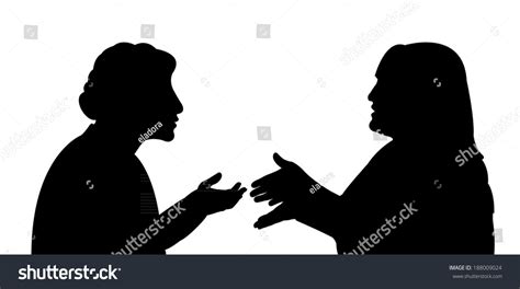 Black Silhouettes Of Two Women Talking To Each Other Stock Vector