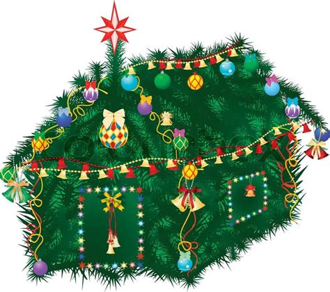 Haus kaufen in tanne leicht gemacht: Haus Tanne Zweige, dekoriert zu Weihnachten | Vektorgrafik ...
