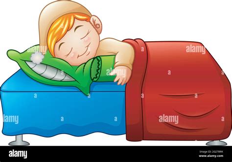 Cartoon Cute Little Boy Sleeping In Bed Stock Vector Image And Art Alamy